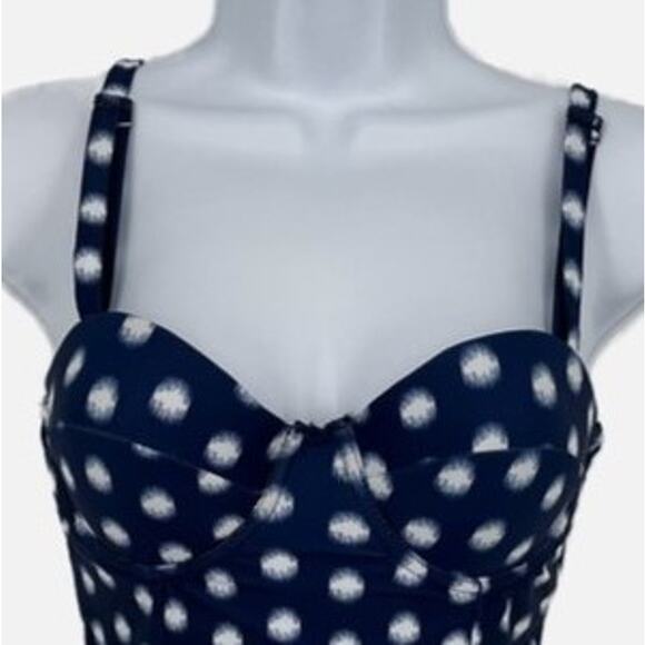 Bikini Swimsuit Peplum Top with Burst Circle Print in Blue and White Size XS - Picture 3 of 8